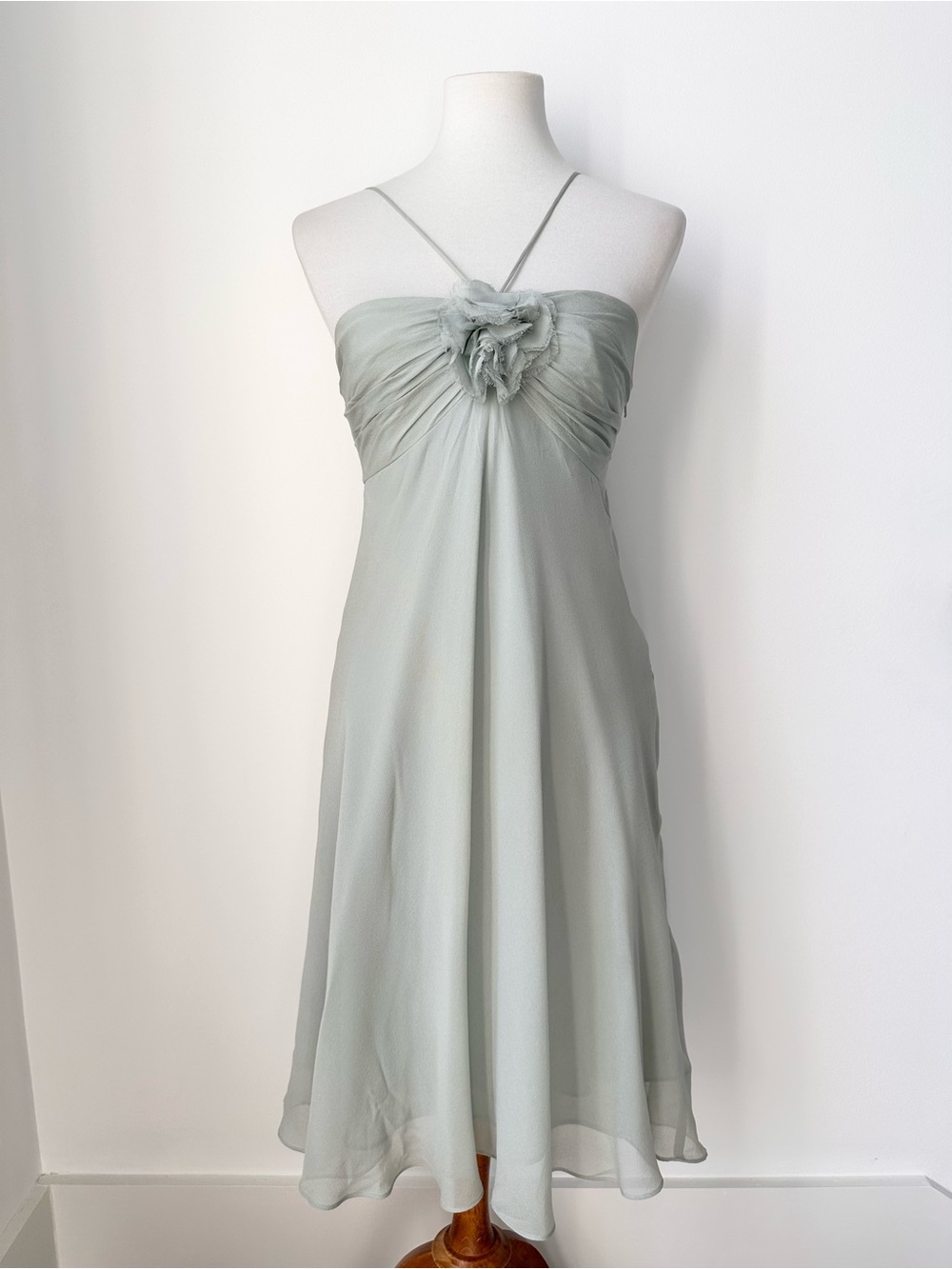 Anne Klein Sage Spaghetti Strap Midi Dress with Floral Detail Size 4